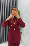 Bordo Premium Kemerli Gözde Takım Tesettür Giyim  Bordo