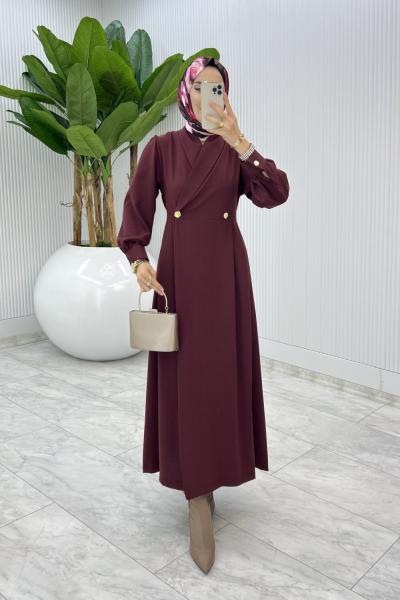 Bordo Semra Ferace Elbise Tesettür Giyim  Bordo