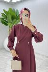 Bordo Semra Ferace Elbise Tesettür Giyim  Bordo
