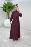 Bordo Sevgi Yelekli Elbise Takım Tesettür Giyim  Bordo