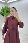 Bordo Sevgi Yelekli Elbise Takım Tesettür Giyim  Bordo
