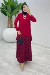 Bordo Su Damlası Etek Takım Tesettür giyim Bordo