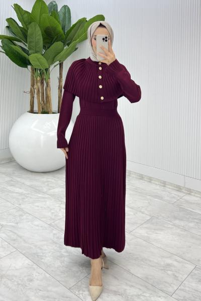 Bordo Sümeyye İkili Triko Takım Tesettür Giyim  Bordo