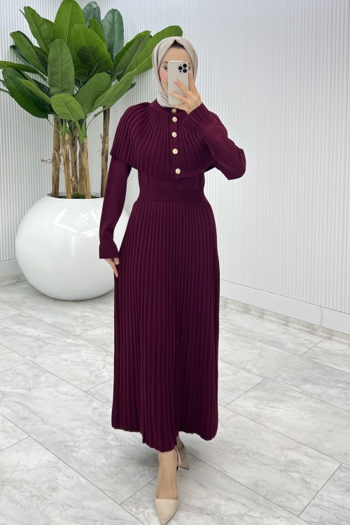 Bordo Sümeyye İkili Triko Takım Tesettür Giyim  Bordo