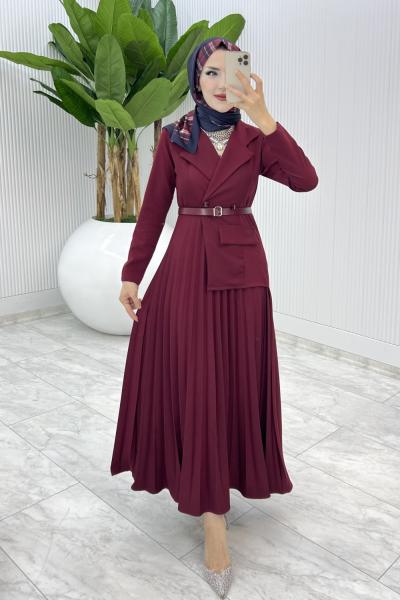 Bordo Tasarım Tuana Elbise Tesettür Giyim Bordo