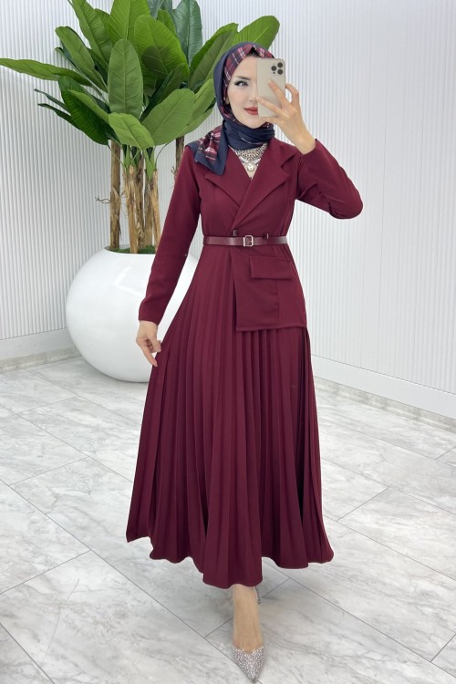 Bordo Tasarım Tuana Elbise Tesettür Giyim Bordo