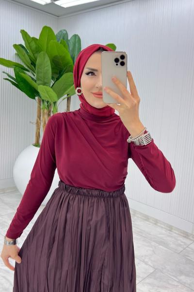 Bordo Tek Sadece Bluz Tesettür Giyim Bordo
