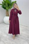 Bordo Terikoton Elbise Tesettür Giyim Bordo
