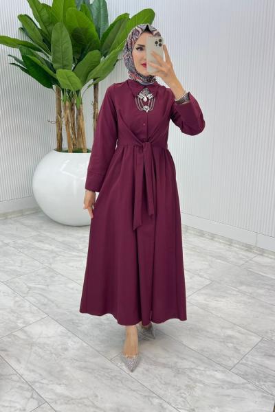 Bordo Terikoton Elbise Tesettür Giyim Bordo
