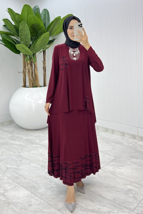 Bordo Umay Etek Takım Tesettür Giyim Bordo