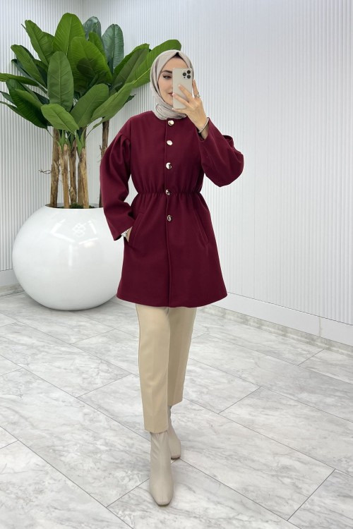 Bordo Yelda Kaşe Tesettür Giyim  Bordo