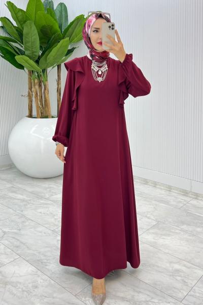Bordo Zennure Elbise Tesettür Giyim  Bordo