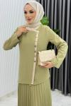 Çağla Yeşili Rabia Etek Takım Tesettür Giyim Çağla