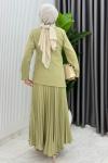 Çağla Yeşili Rabia Etek Takım Tesettür Giyim Çağla