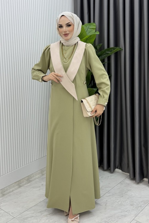 Çağla Yeşim Uzun Ceket Kap Ferace Tesettür Giyim Çağla