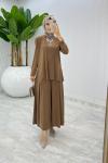 Camel Asimetrik Takım Tesettür Giyim Camel