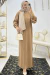 Camel Fermuarlı Triko Elbise Tesettür Giyim