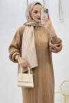 Camel Fermuarlı Triko Elbise Tesettür Giyim