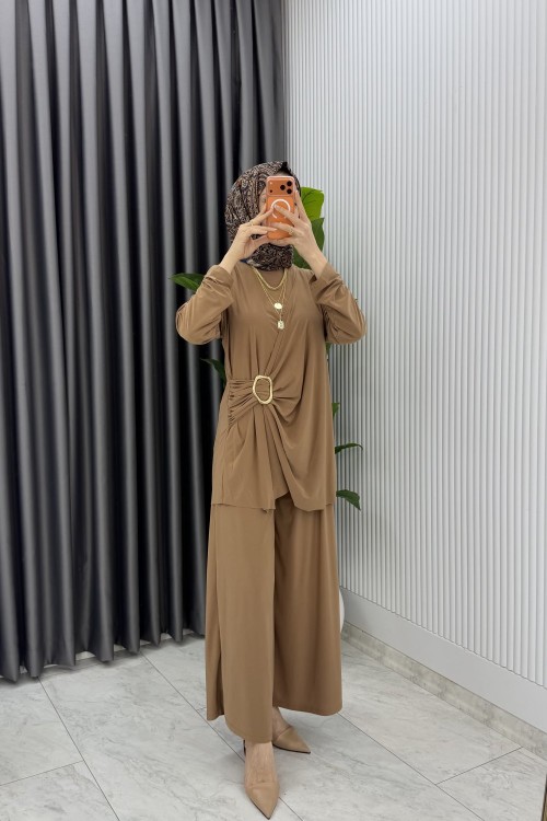 Camel Figen Pantolon Takım Tesettür Giyim  Camel