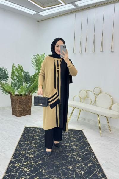 Camel Kübra Triko Panço Tesettür Giyim Camel