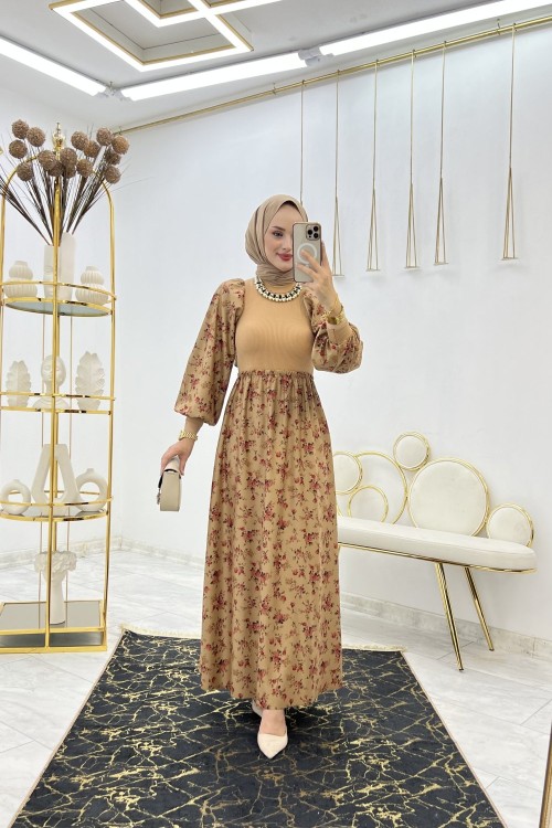 Camel Milano Elbise Tesettür Giyim  Camel