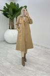 Camel Premium Astarlı Eylem Trench Tesettür Giyim  Camel