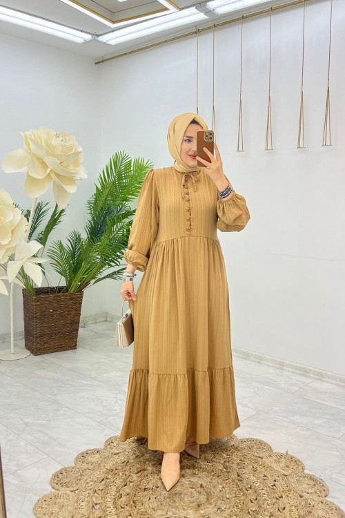 Camel Şerife Elbise Tesettür Giyim Camel