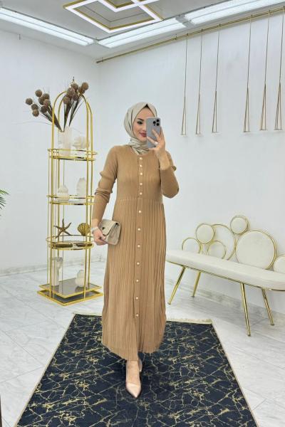 Camel Suzan Triko Elbise Tesettür Giyim Camel