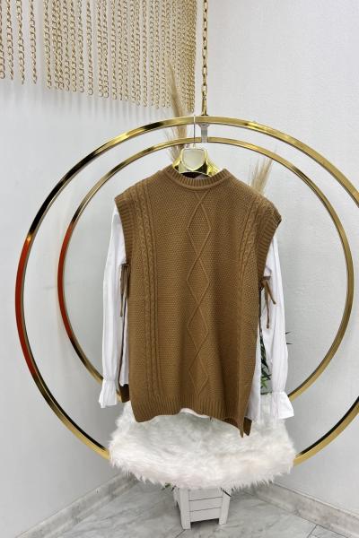 Camel Triko Panço Süveter Camel