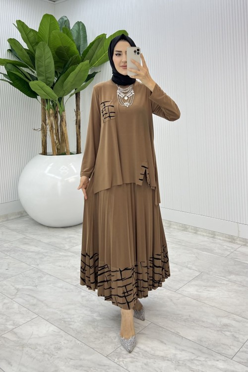 Camel Umay Etek Takım Tesettür Giyim Camel