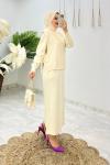 Ekru Damla Triko Elbise Takım Tesettür Giyim  Ekru