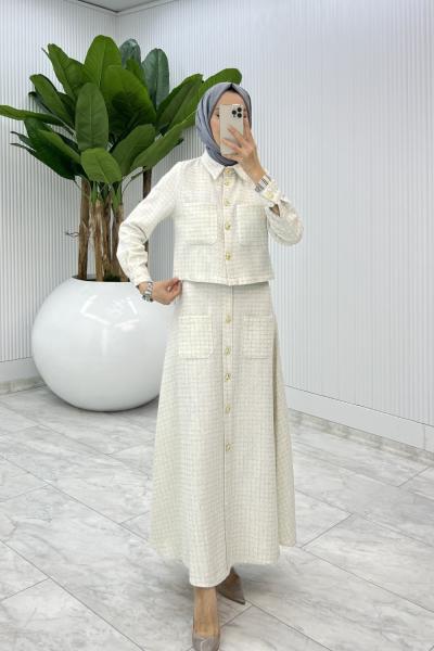 Ekru  Gönül Channel Etek Takım  Ekru