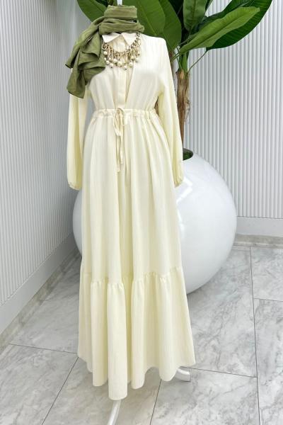 Ekru Sehya Elbise Tesettür Giyim Ekru