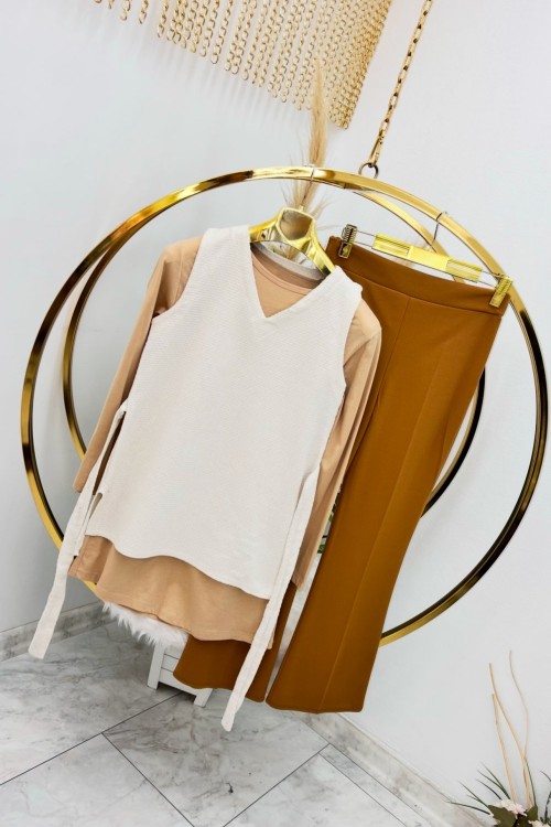 Ekru Tuvit Süveter Tesettür Giyim  Ekru