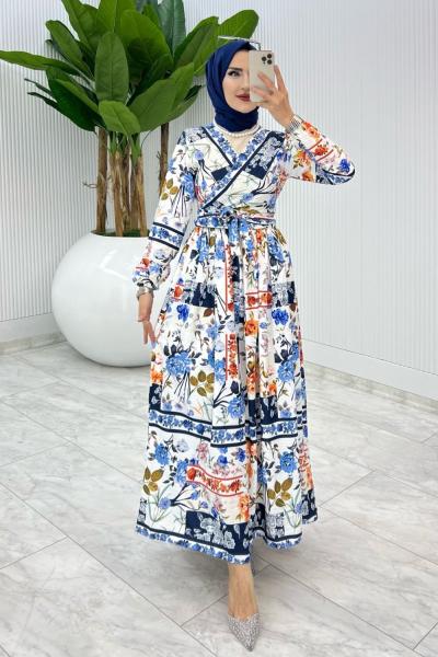 Etnik Etek Takım Tesettür Giyim Mavi