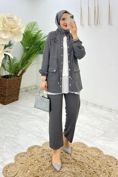 Füme Alanur Takım Tesettür Giyim  Füme