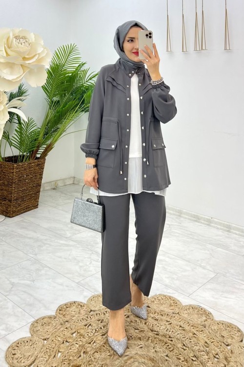 Füme Alanur Takım Tesettür Giyim  Füme