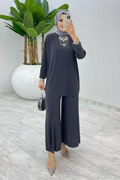 Füme  Bilge Pantolon Takım Tesettür Giyim Füme