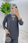 Füme  Bilge Pantolon Takım Tesettür Giyim Füme