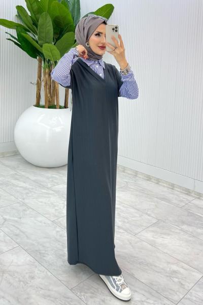 Füme Dicle Elbise Tesettür Giyim Füme