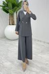 Füme  Güler Pantolonlu Takım Tesettür Giyim  Füme