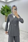 Füme  Güler Pantolonlu Takım Tesettür Giyim  Füme