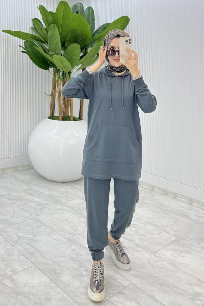 Füme Mine Takım Tesettür Giyim Füme