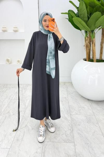 Füme Oysho Elbise Tesettür Giyim Füme