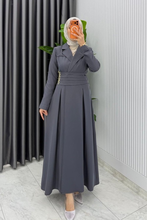 Füme Premium Hülya Ferace Elbise Tesettür Giyim Füme