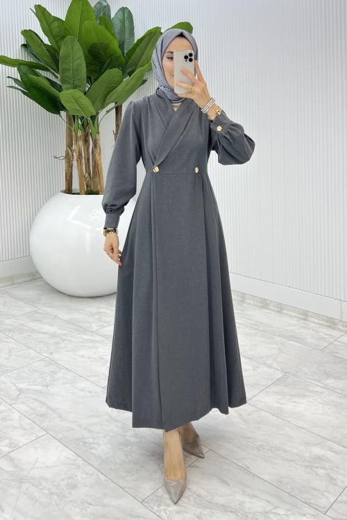 Füme Semra Ferace Elbise Tesettür Giyim  Füme