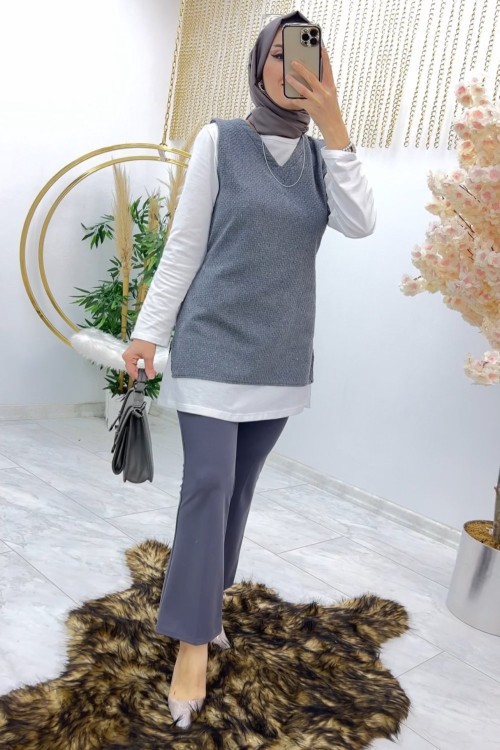 Füme Tuvit Süveter Tesettür Giyim  Füme