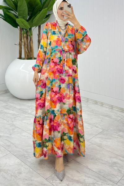 Fuşya Aşikar Elbise Tesettür Giyim Fuşya