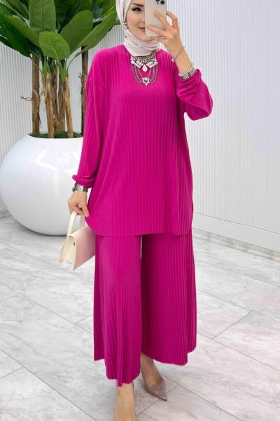Fuşya  Bilge Pantolon Takım Tesettür Giyim Fuşya