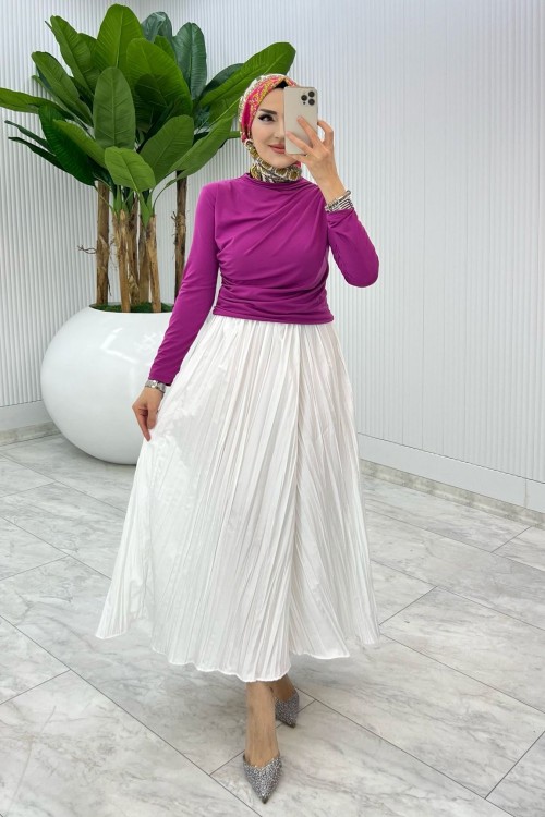 Fuşya Tek Sadece Etek Tesettür Giyim Fuşya